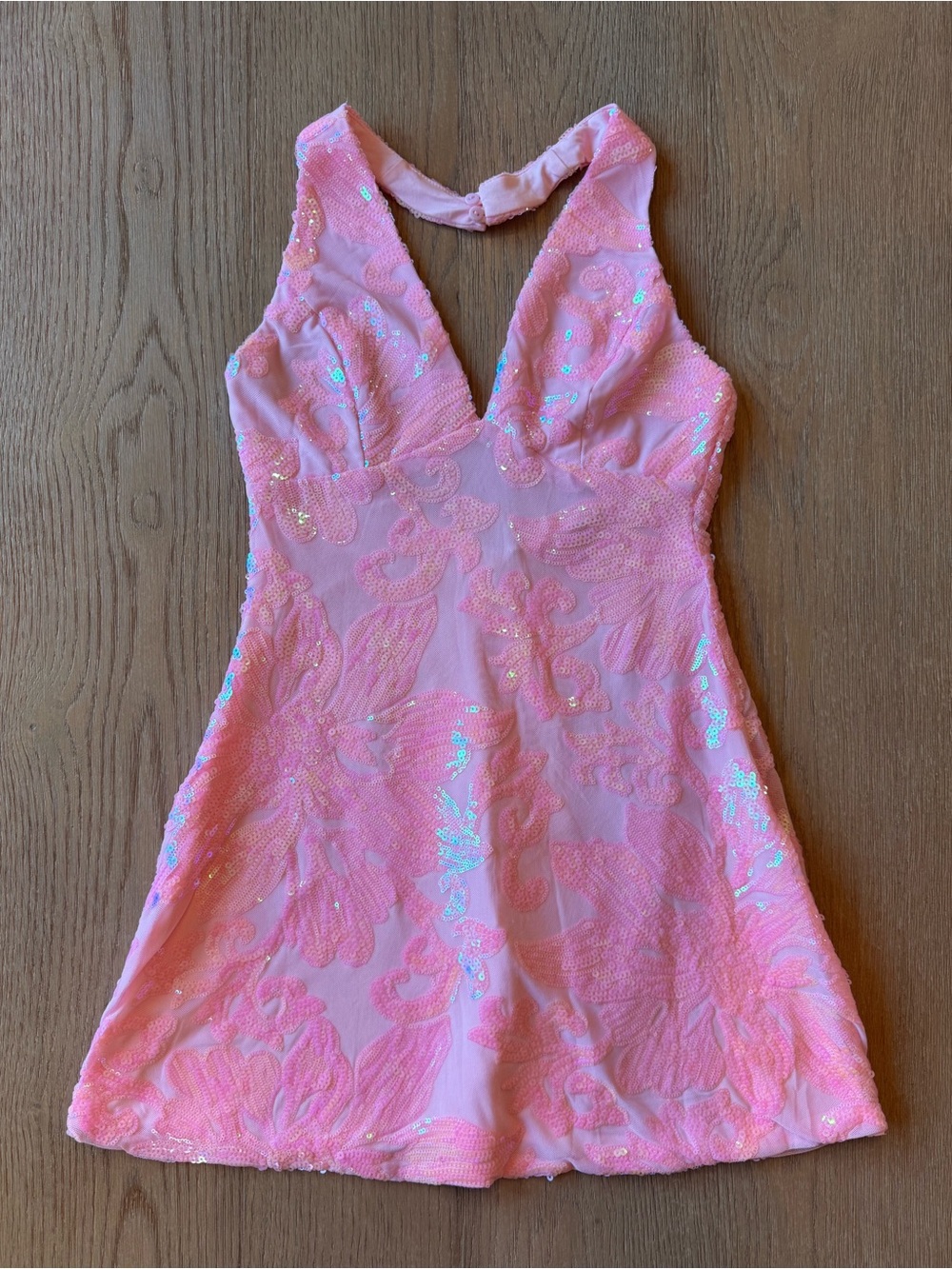Lulus Sosie Light Pink Sequin Halter Mini Dress - Picture 3 of 8
